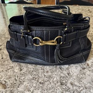 Coach Black Leather Satchel with Brass Horsebit and Tassel
